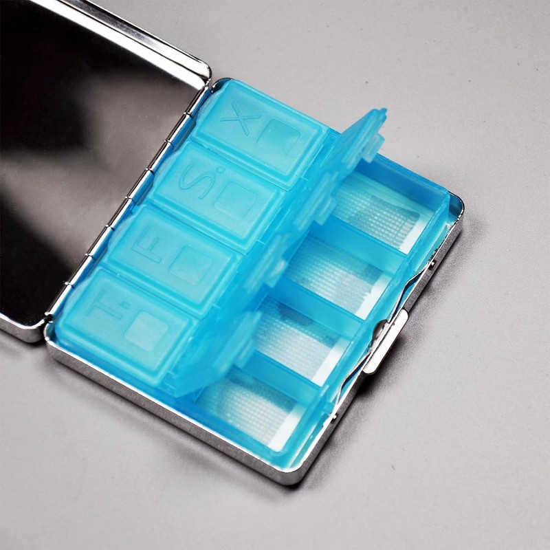 7 Days Chromed Shiny Silver Pill Organizer with Mirror Inside