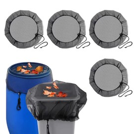 ASOFTY 4 Stück Regentonnen Netz, Verstellbare Regentonne Abdeckung mit Zugkordel, Wetterbeständiger Regentonnenabdeckung, Rund Regentonnennetz für Schutz vor Laub, Insekt (95cm)