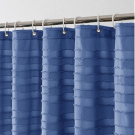 Aiyufeng Royal Blue Stall Shower Curtain - Modern Striped Textured Fabric Shower Curtain for Shower Stall, Farmhouse Tufted Textured Narrow Cloth Shower Curtain for Bathroom