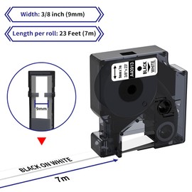 6-Pack Compatible Dymo 41913 (40913) 3/8 Inch D1 Label Tape Black on White 9mm Refills S0720680 for DYMO LabelManager 160 280 360D Label Maker COLORPOP, 23Ft