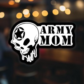 Army Mom Skull Vinyl Decal Sticker | 5.5 x 3.5 Inches | White on Black Background | for Cars, Trucks, Vans, Walls, Laptops, and Cups | KCD1703