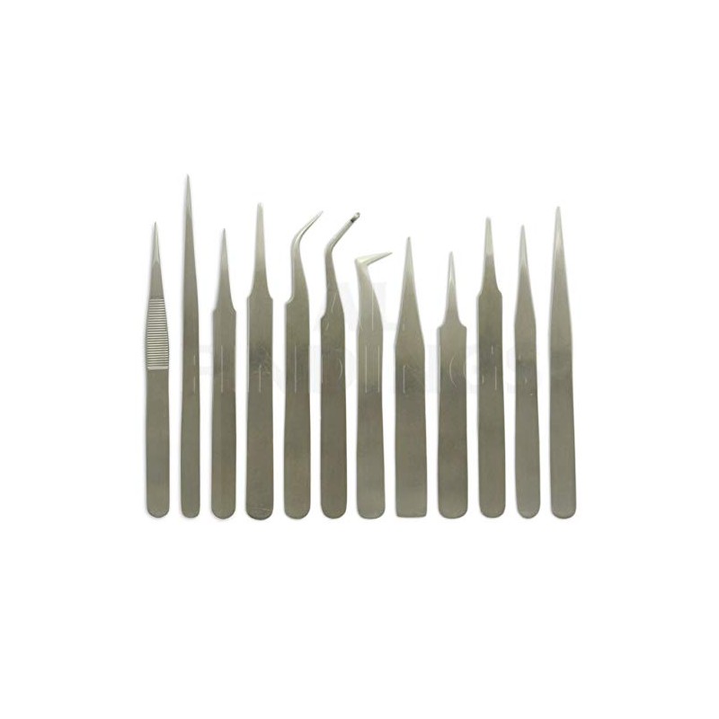12 SS Tweezers coated steel set non magnetic craft jewellery