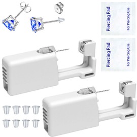 Ear Piercing Kits Disposable Ear Piercing Gun Kits No Pain Easy Use Ear Piercing Gun Kit Tool with Multi-Sized Gold Silver CZ Earring Studs (Blue)