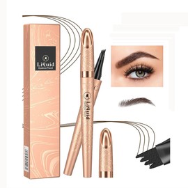 Magic Liquid Eyebrow Pencil,Waterproof Microblade Eyebrow Pen with 4 Micro-Fork Tip,Smudgeproof Long-Lasting Brow Tint for Makeup Rapid Natural Eyebrow Colours (02 Dark Coffee)