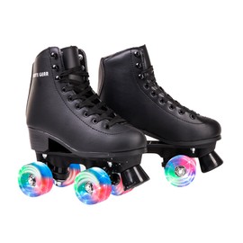 Skate Gear Extra Support Quad Roller Skates for Kids and Adults (Black w LED, Women's 7 / Youth 6 / Men's 6)