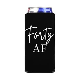 Forty AF - Slim Spiked Seltzer Cooler, Birthday Slim Coolies, 40th Birthday Gift Coolies (Black)
