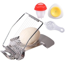 AYNKH Set of 4 Egg Slicer for Boiled Eggs, Egg Cutter Semi-Automatic Egg Piercer Pricker Pinhole Egg Opener Banana Slicer Strawberry Cutter Multipurpose Kitchen Tools