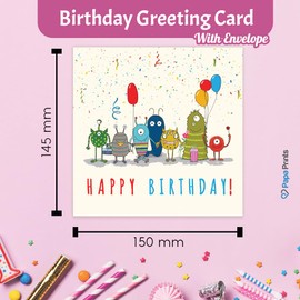 Papa Prints Happy Birthday Boy Card (145 x 150 mm) Kids Birthday card pack Monster Birthday Greeting Cards for Him/Her Friends with Envelope