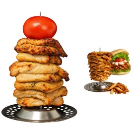 Doner Skewer Set for Airfryer, Vertical Skewer Made of Stainless Steel with Collection Tray with 9 cm Total Height for Kebab, Grilled Meat, Gyros in the Air Fryer, Dishwasher Safe & Space-Saving