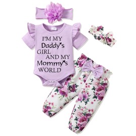 SUNNY PIGGY Infant Girl Clothes Short Ruffle Sleeve Romper 3 Month Baby Girls’ Clothing Floral Cotton Pant Sets 6 Month Girl Clothes Purple