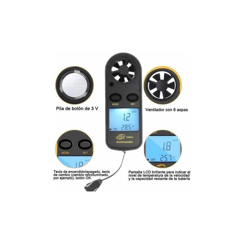 Anemómetro Digital Termómetro B-Max GM816 Medidor Portátil de Viento
