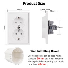 JIMEIDA Socket White Smooth Skin Feel Flush-Mounted with Plug-In Terminal 16 Amp Schuko Socket Wall Socket