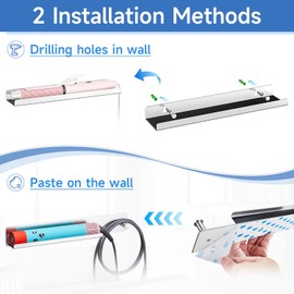 Curling Iron Holder Wall Mount, Flat Iron and Hair Straightener Holder, Stainless Steel Hair Tool Organizer for Hair Dryer Brush and Hots Tool Accessories, Hair Tool Holder for Bathroom, Silver