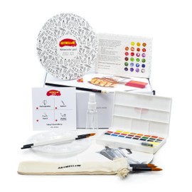 ARTMELLOW Watercolor Paint Kit - All in One Watercolor Starter Set for Kids or Adults with 24 Colors, Watercolor Paper Pad, Watercolor Brushes - Kids Painting Set Art Supplies for All Ages Gift Set