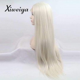 Xiweiya natural look light blonde silky straight wig with parting glueless synthetic lace front wigs heat resistant fiber 24 inch