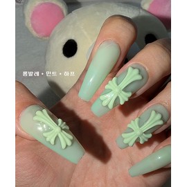 Cross Gothic Chrome Handmade Nail Tips - Ballerina / 십자가 고딕 크롬 수제네일팁 - 발레리나