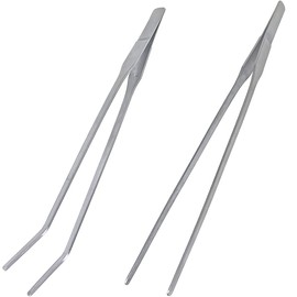 yuntop 2 Pcs Feeding Tongs, Aquarium Tweezers Stainless Steel Straight and Curved Tweezers Set 27cm/10.6 inches Aquascaping Tools for Hold Worms, Reptiles, Lizards, Bearded Dragon (Silver)