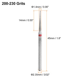 HARFINGTON 5pcs 200-230 Grits Diamond Grinding Bit 1.4mm Tapered Head 2.35mm Shank 14mm Length Stone Sanding Drill Bits Rotary Tool for Ceramic Glass Nails Grinding Polishing