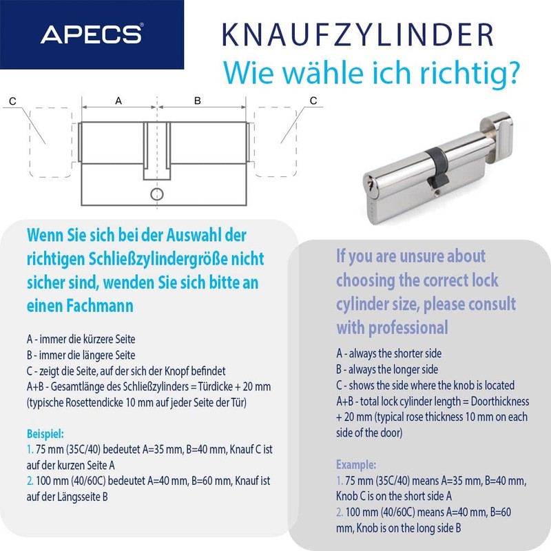 Knauf APECS Lock Cylinder with Knob Cylinder Lock 40/45 mm