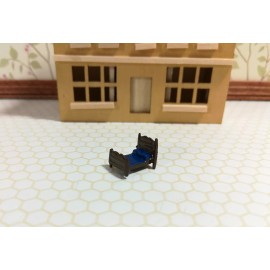 Island Crafts Dollhouse Miniature 1:144 Scale Bed with Blue Sheets Micro Minis Furniture Metal
