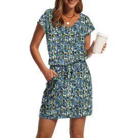 Plus Size Dresses for Women 2025 Loose V Neck Tie Front A-Line T Shirt Vacation Dress with Pockets Floral XXL