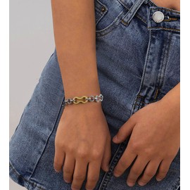 Aprilery Twisted Cable Bracelets for Women, Fashion Two Tone Link Chain Statement Bangle Designer Dupes Bracelet Jewelry for Women Gifts for Her (Two Tone A-A)