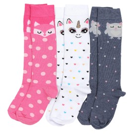 TupTam Girls' Knee-Length Socks, Patterned, Pack of 3, Colour mix 1