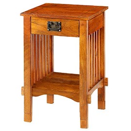 Benjara Spacious Mango Wood Telephone Stand with Slatted Side Panels, Brown