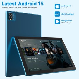 Android 15 Tablet, 10 Inch 18GB RAM+128GB ROM/ 2TB Expandable Tablet PC, Quad-core 2.0GHz Processor, 1280*800 10" HD Touch Screen, 2.4G/5G WiFi 6 BT 5.0, 2 in 1 Tablets with Keyboard Case Mouse Stylus