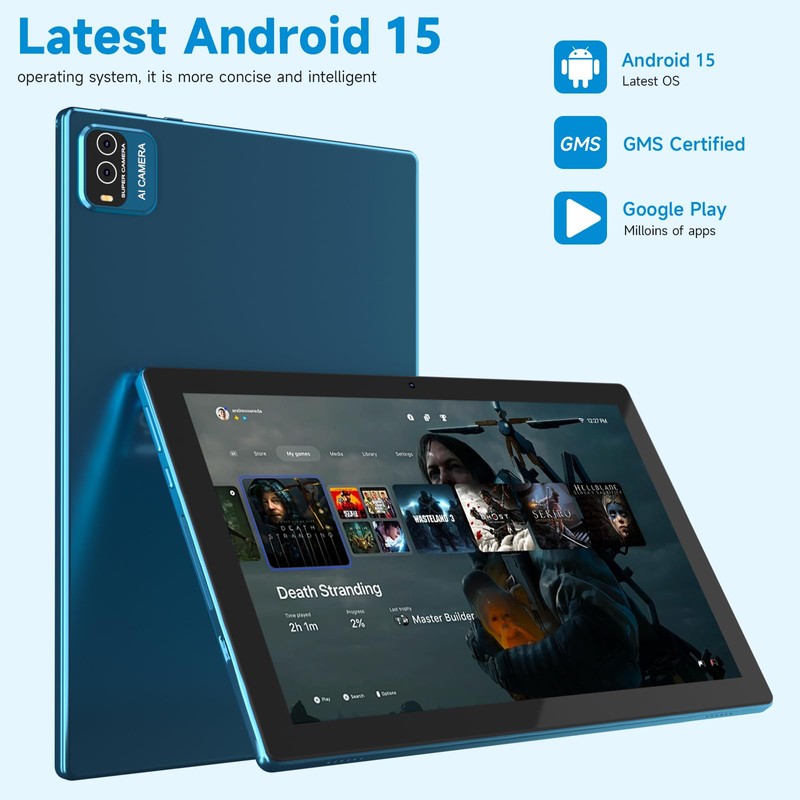 Android 15 Tablet, 10 Inch 18GB RAM+128GB ROM/ 2TB Expandable