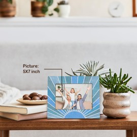 UNCDLV Blue Sun Picture Frame 5x7, Retro Boho Neutral Sunshine Photo Frame for Bohemian Home Bedroom Living Room Desk Table Decor