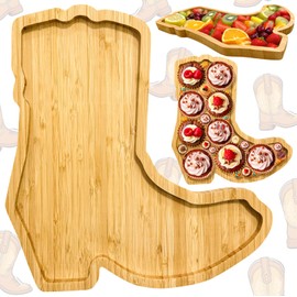 1PCS Wooden Cowboy Baby Shower Decoration Boots Charcuterie Boards Boots or Bows Gender Reveal Supplies Tableware First Rodeo Birthday Serving Tray Fillable Food Platter for Western Party Cowgirl Gift