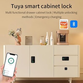 Cerradura inteligente de huellas dactilares para cajones y gabinetes Tuya/Smart Life APP Bluetooth con sensor electrónico sin llave, incluye 10 llaves tipo tarjeta con frecuencia de 13.56MHz, admite