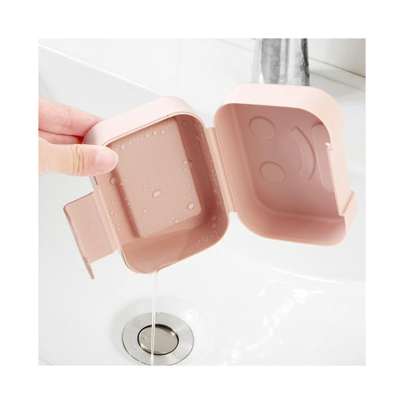 Walquicks 4 Pcs Travel Plastic Soap Box, Smiling Face Holder