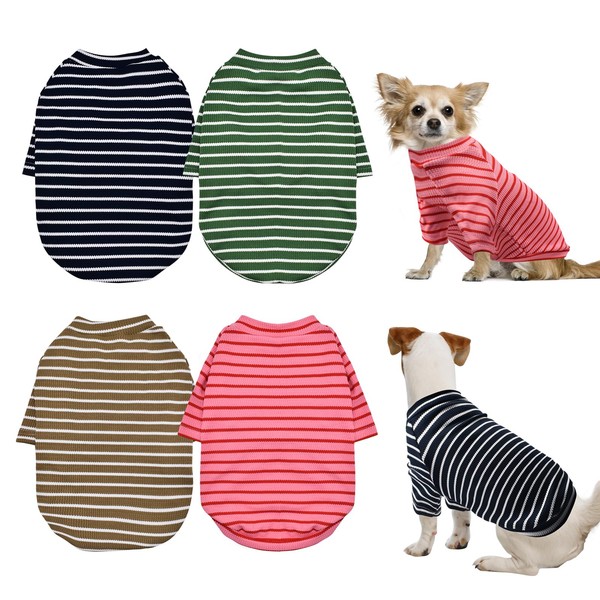KATOLK 4 Pack Striped Dog Shirts Waffle Dog Clothes for