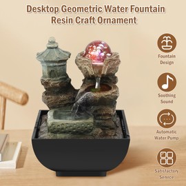 Indoor Water Fountain Tabletop Waterfall Decor with Illuminated Crystal Ball Indoor Water Features Reservoir for Relaxation Meditation with Quiet Submersible Pumps for Home Bedroom Office,18x13x13cm