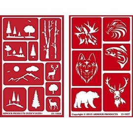 Over 'n' Over Reusable Self-Stick Etching Stencil for Glass (or Stamping) - Bundle of Two Sets - Landscapes & Wild Animals