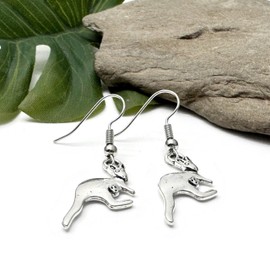 Kangaroo Earrings, Tibetan Silver 3D Charms on Nickel Free Silver Tone Hooks : 43mm long, Charm Earring Gift for Women, Kangaroo Lover Jewellery, Wild Animal Drop Earrings
