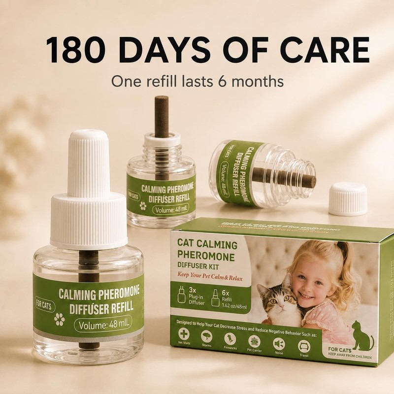 9-Pack Cat Calming Pheromone Diffuser Kit, 3 Diffusers & 6×48mL