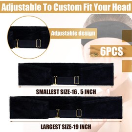 6 Pieces Wig Band Women Velvet Wig Grip Band Adjustable Wig Grip Headbands for Women Fastener Head Hair Band Comfort Adjustable Hair Accessories Non Slip Hair Band, Keep Wig Comfortably Secured