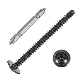 sourcing map 100Pcs #8x2" Self-Tapping Screws, 410 Stainless Steel Phillips Self Drilling Flat Head Sheet Metal Screws for Industry, Furniture Repair, Black