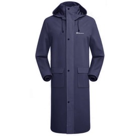 HANMENGXUAN Mens Long Hooded Safety Rain Jacket Lightweight Waterproof Raincoat Rain Gear(Blue,XX-Large)