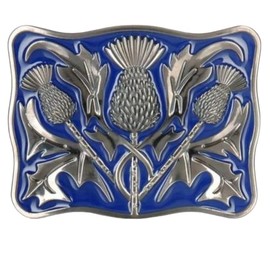 Stunning Antique Scottish Celtic Thistle Kilt Belt Buckle Blue Enamelled Chrome