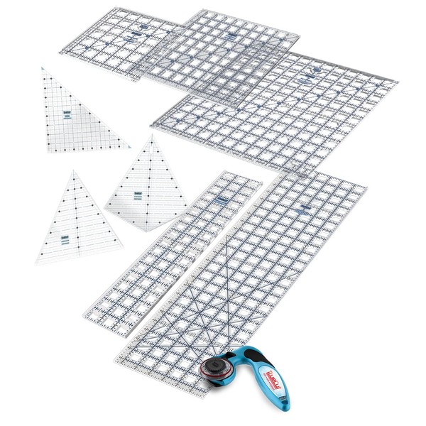 5 Quilting Ruler Bundle and 45mm Ergonomic Rotary Cutter |