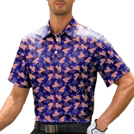 Zando Men's Performance Golf Polo Shirts - Moisture Wicking Quick Dry Short Sleeve Athletic Mens Breathable Outfit Top for Sports & Casual American Flag X-Large
