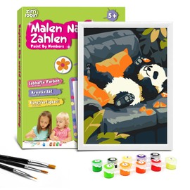 Zimrobin Paint by Numbers for Children - 13 x 18 cm Paint by Numbers Children from 5 6 7 Years Girls and Boys, Creative Gift with Frame, 3 Brushes and Acrylic Paints (Panda on the Sofa)