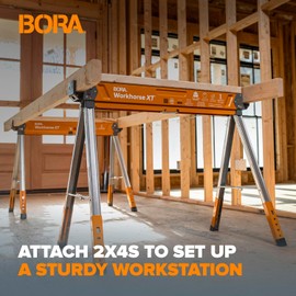 BORA Workhorse XT Adjustable Saw Horses 2 Pack Folding Heavy Duty Sawhorse with Adjustable Legs (2700 lbs Capacity)