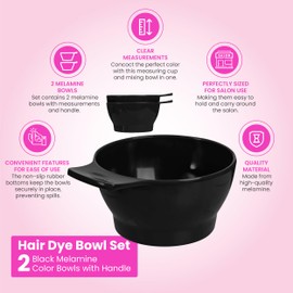 Hair Dye Bowl Set – 2 Black Melamine Salon Color Bowls with Handle – Durable and Lightweight Hair Color Bowls for Hair Salon – Hair Color Mixing Bowl Set
