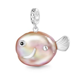GNOCE Purple Fish Pearl Baroque Silver Pendant Charm for Her, S925 Sterling Silver Charm Dangle for Women Valentine's Day Mother's Day Jewellery Gift, Inner Diameter 4.5 mm, Sterling Silver, Pearl,