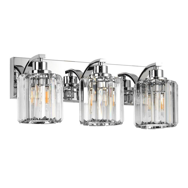 Haolaike 3 Lights Crystal Bathroom Vanity Light Modern Chrome Bathroom